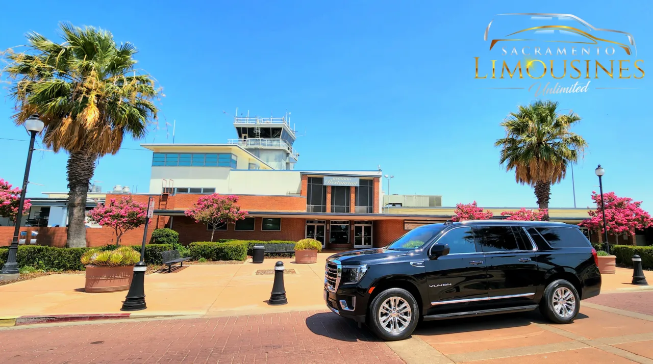 Standard full size Luxury Suv in front of the Sacramento Executive Airport (SAC)