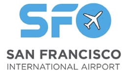 San Francisco International Airport logo with airplane icon.